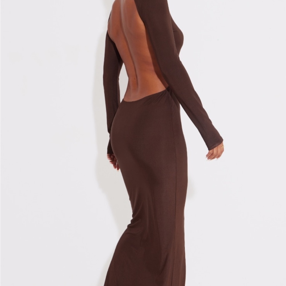 Pretty Little Thing chocolate slinky backless dress Sz10 Brand New with tags